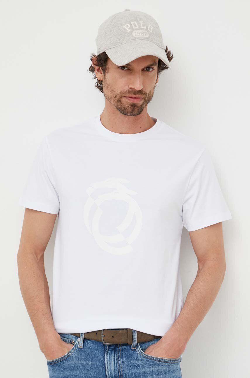 Tričko Trussardi bílá barva, s potiskem - bílá -  95 % Bavlna