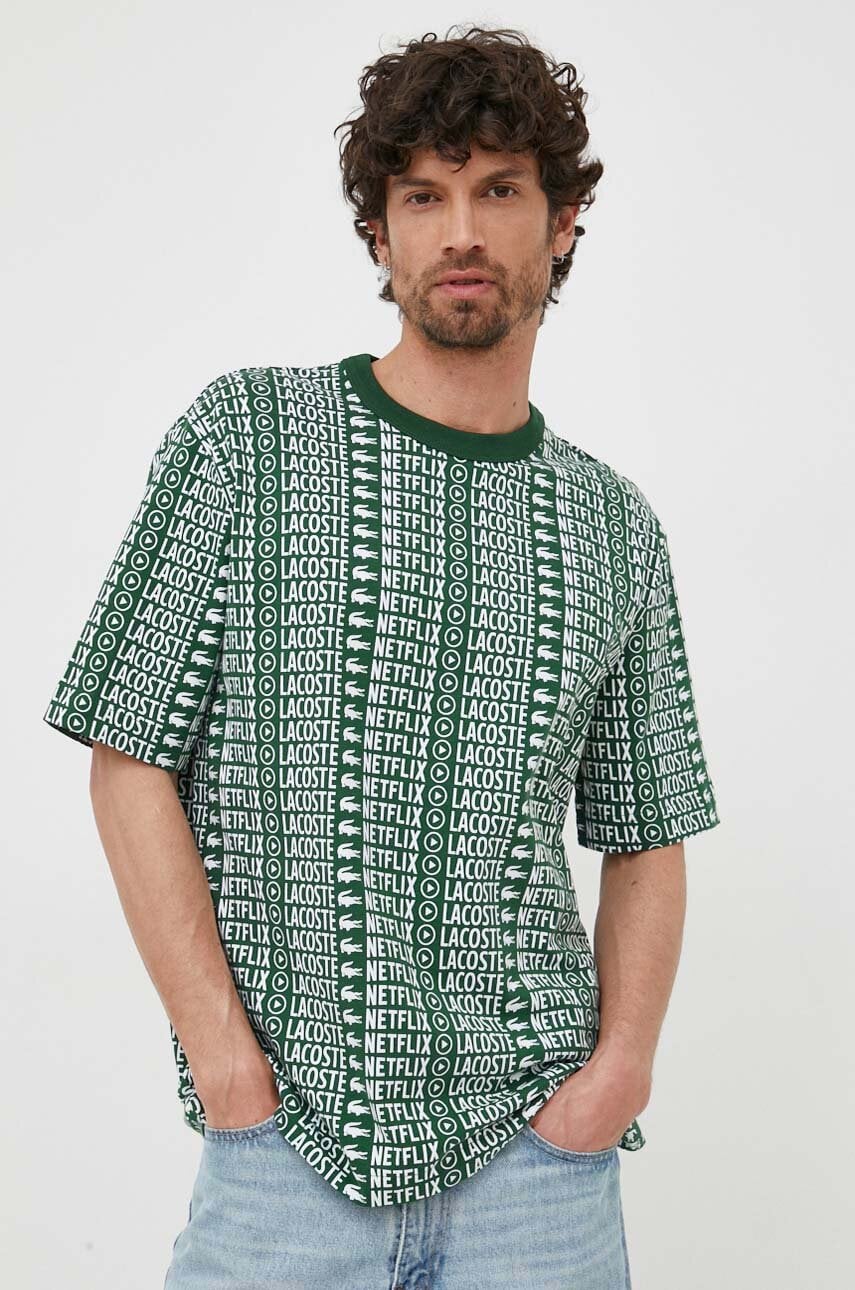 Lacoste tricou din bumbac x netflix culoarea verde, modelator