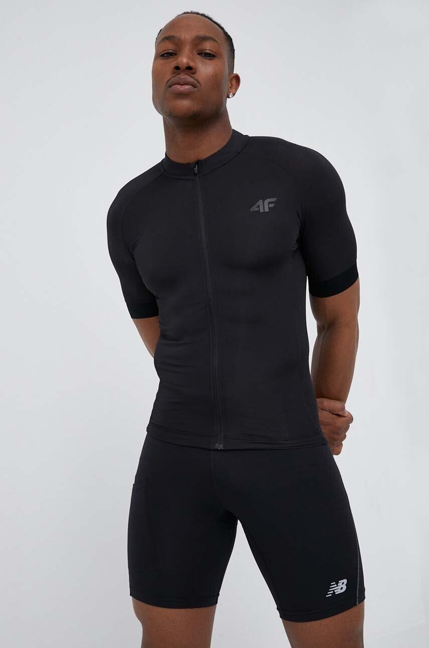 4f tricou de ciclism culoarea negru, neted
