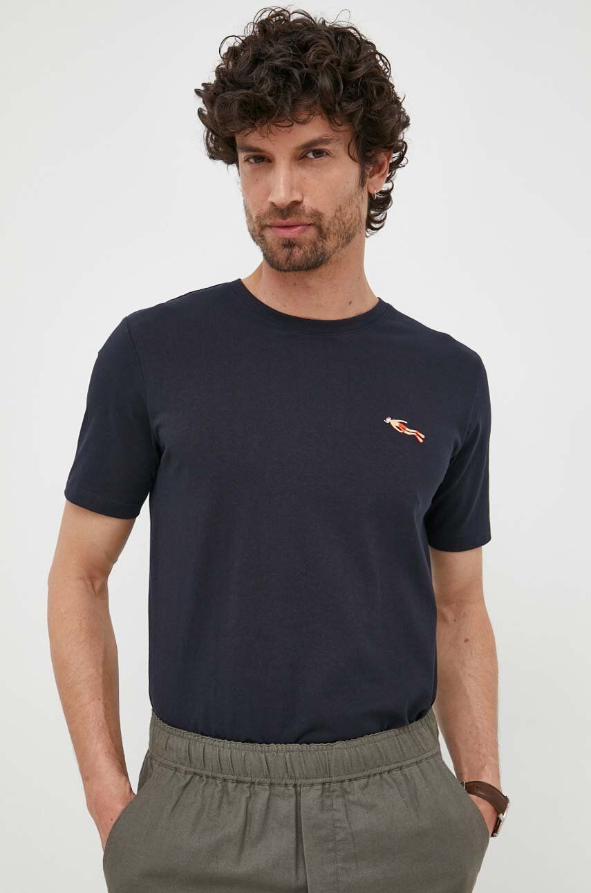 Lindbergh tricou din bumbac culoarea albastru marin, cu imprimeu