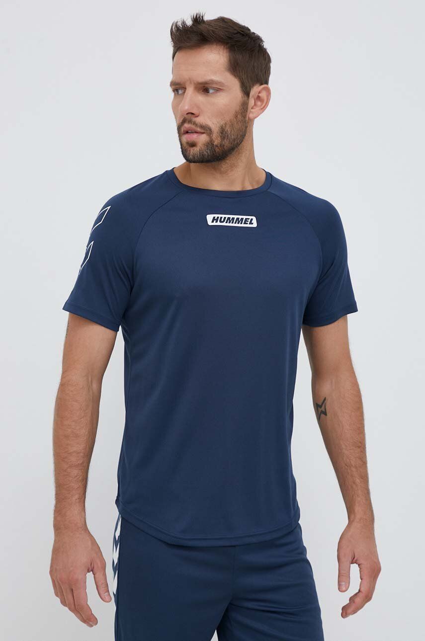 Hummel tricou de antrenament Topaz culoarea albastru marin, cu imprimeu