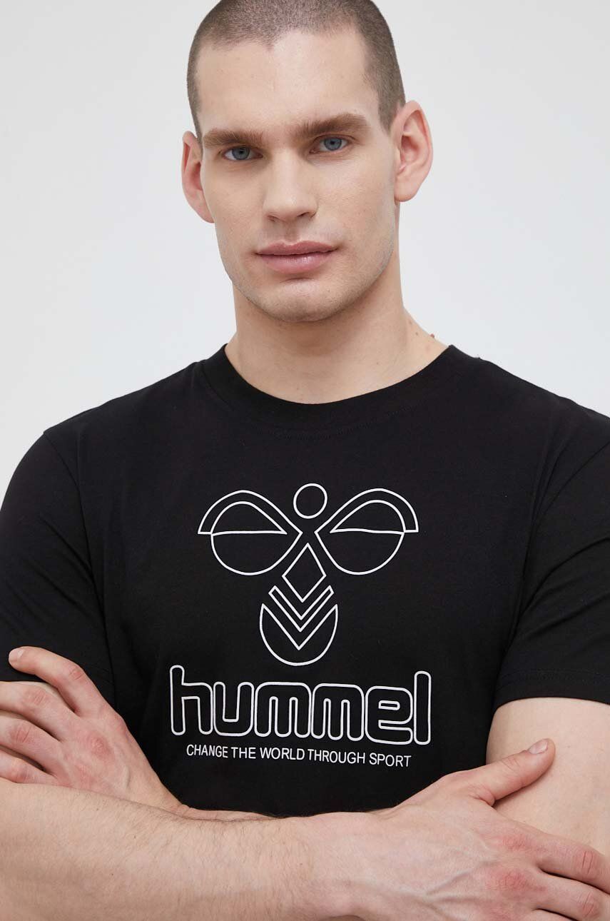 Bavlněné tričko Hummel černá barva, s potiskem - černá - 100 % Bavlna