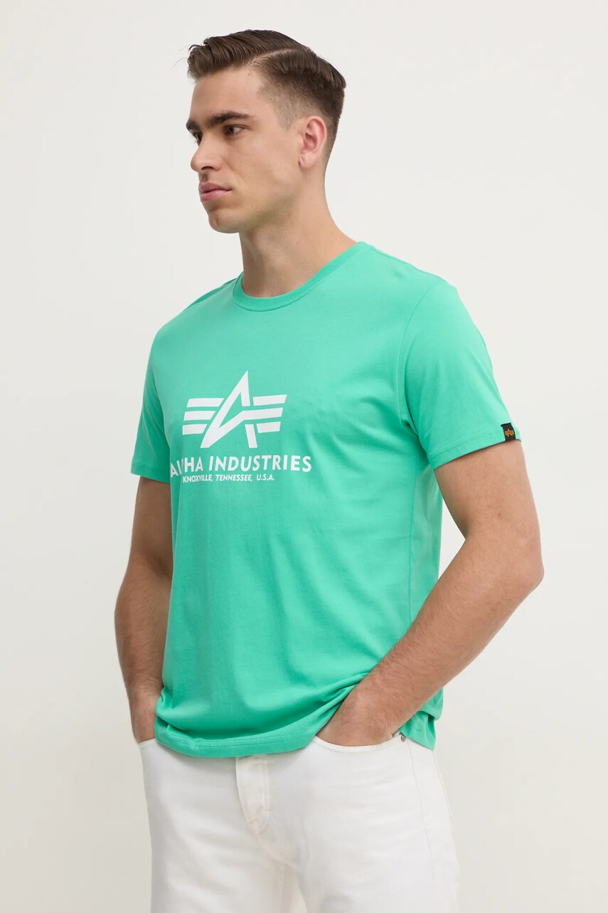 Alpha Industries tricou din bumbac barbati, culoarea turcoaz, cu imprimeu