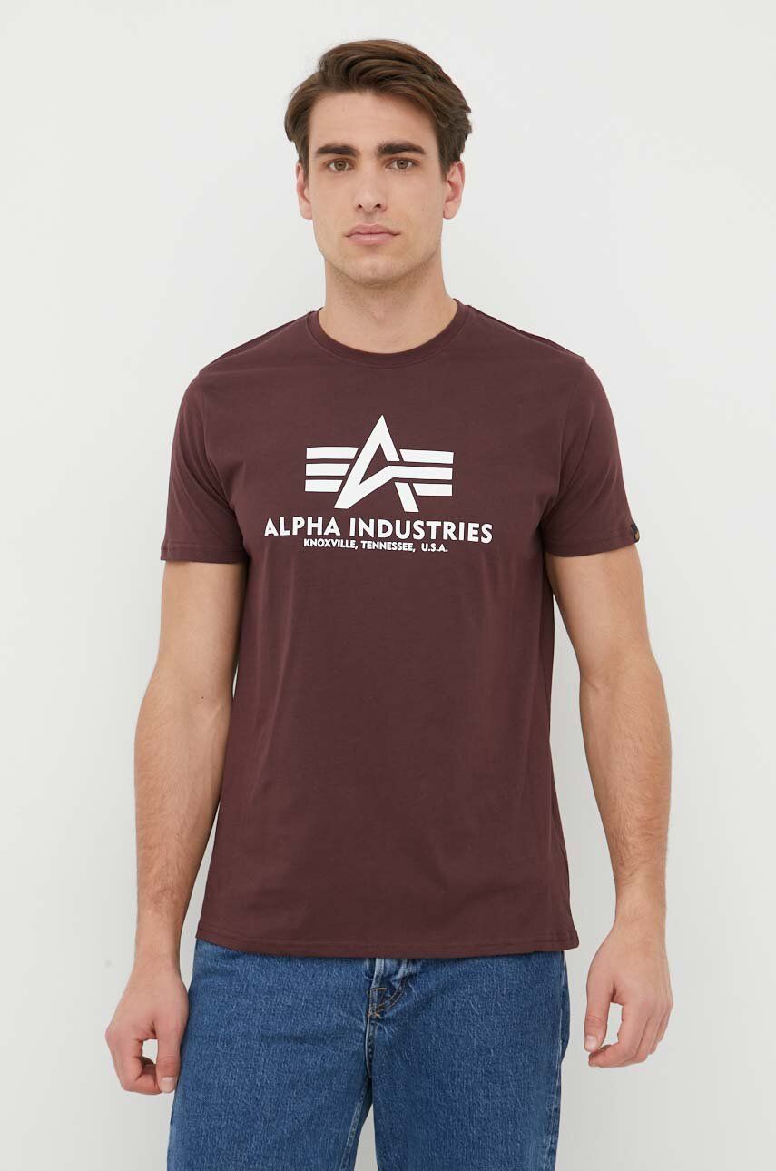 Alpha Industries Tricou Din Bumbac Basic T-shirt Culoarea Bordo, Cu Imprimeu 100501.21-deepmaroon
