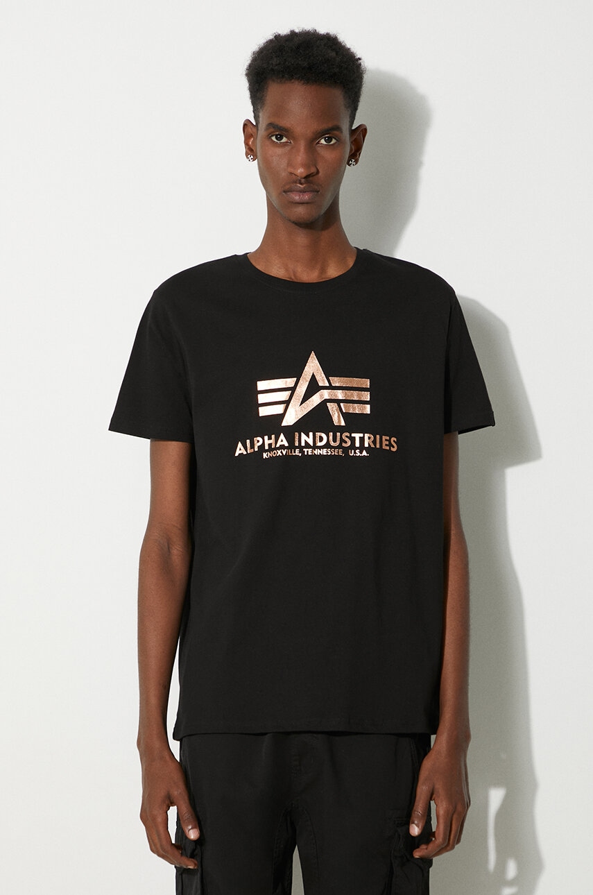 Alpha Industries cotton t-shirt Basic T-Shirt Foil Print black color 100501FP.365