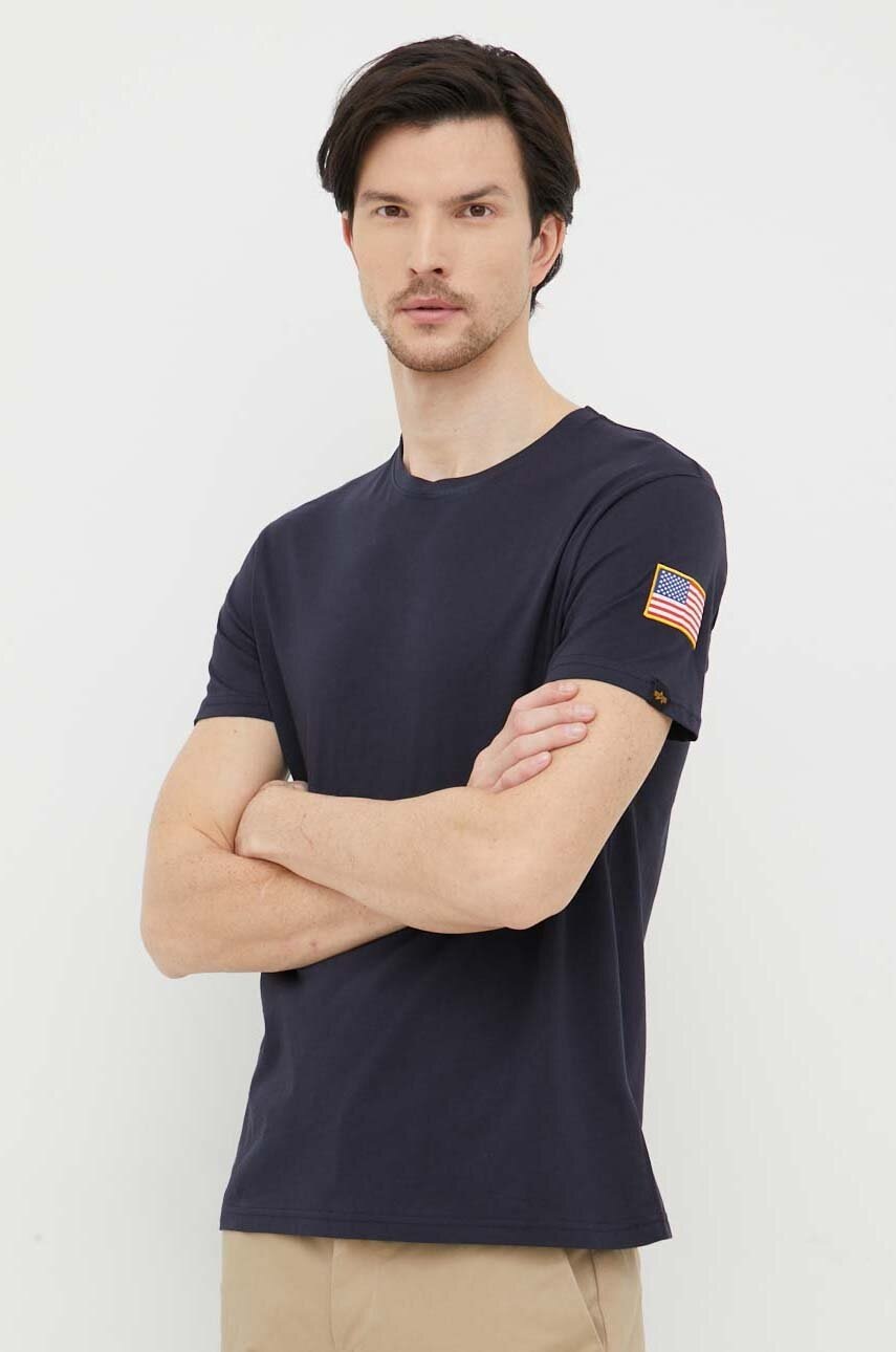 

Хлопковая футболка Alpha Industries цвет синий однотонный