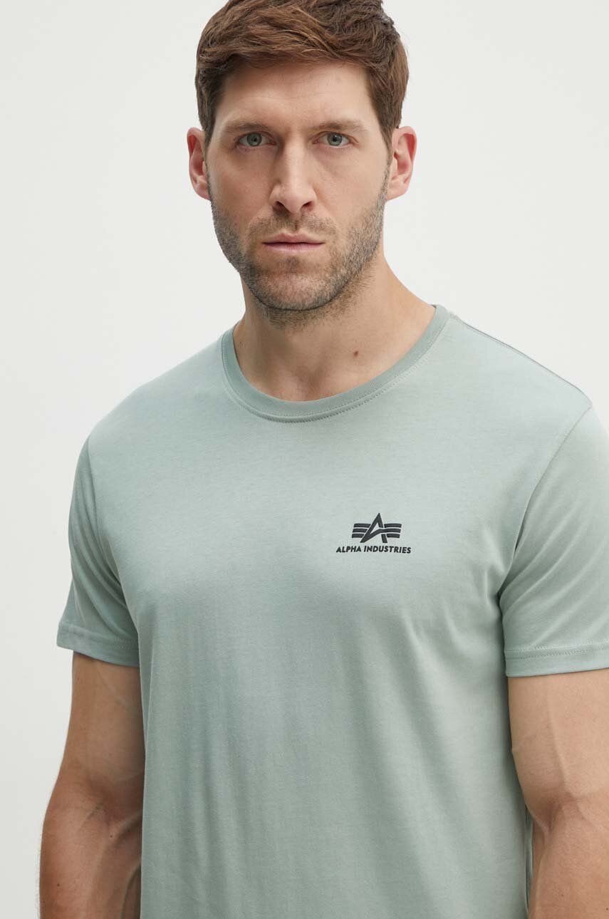 Alpha Industries tricou din bumbac bărbați, culoarea turcoaz, cu imprimeu