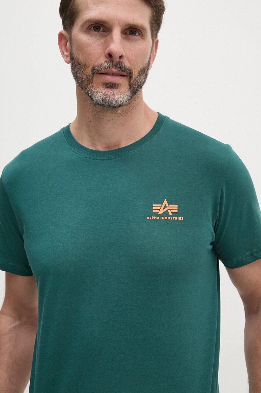 Alpha Industries tricou din bumbac barbati, culoarea verde, cu imprimeu