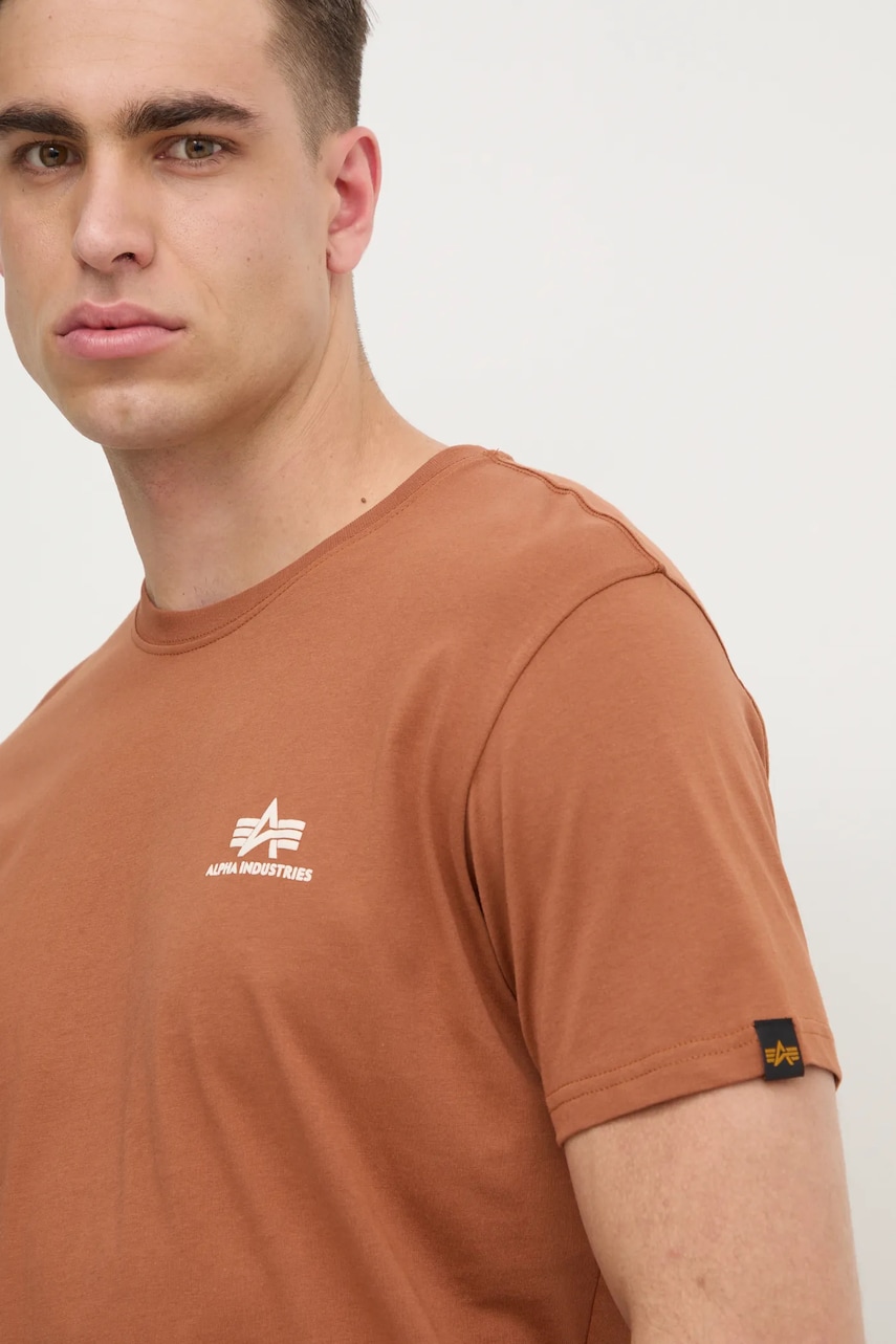 Alpha Industries tricou din bumbac barbati, culoarea maro, cu imprimeu