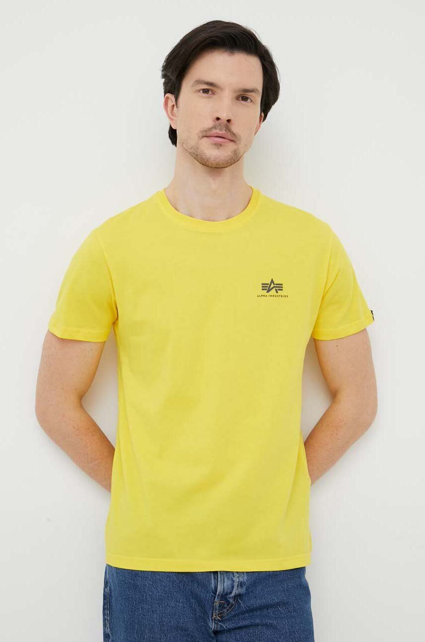 Levně Bavlněné tričko Alpha Industries žlutá barva, s potiskem, 188505.465-EmpireYell