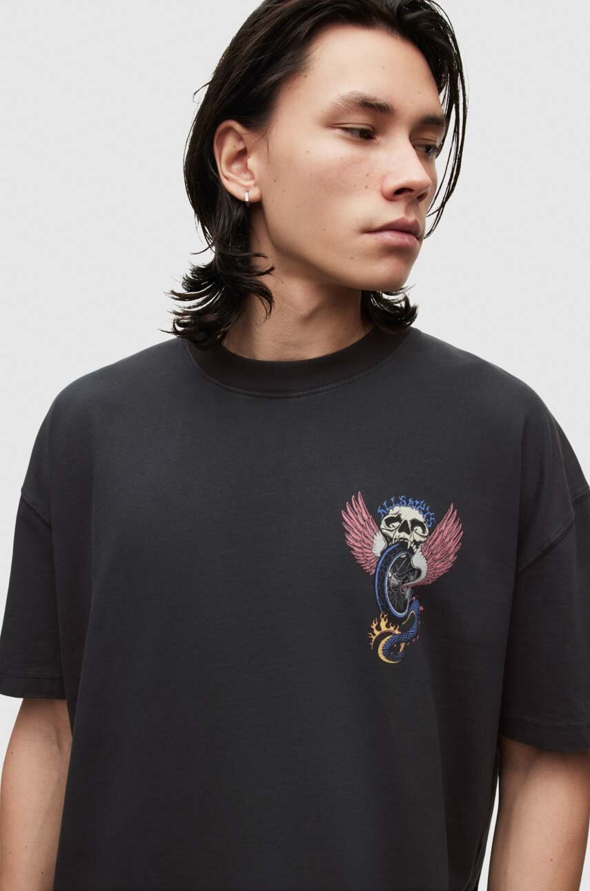 

Хлопковая футболка AllSaints цвет чёрный с принтом