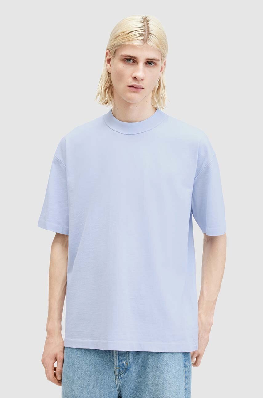 

Памучна тениска AllSaints ISAC SS CREW в синьо с изчистен дизайн MD105V, Син
