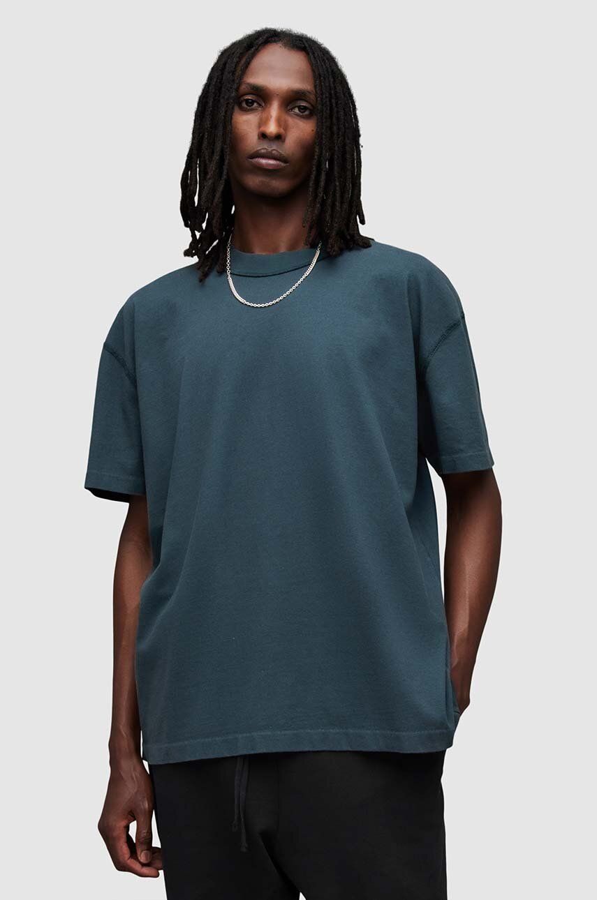 AllSaints tricou din bumbac culoarea albastru marin, cu impr