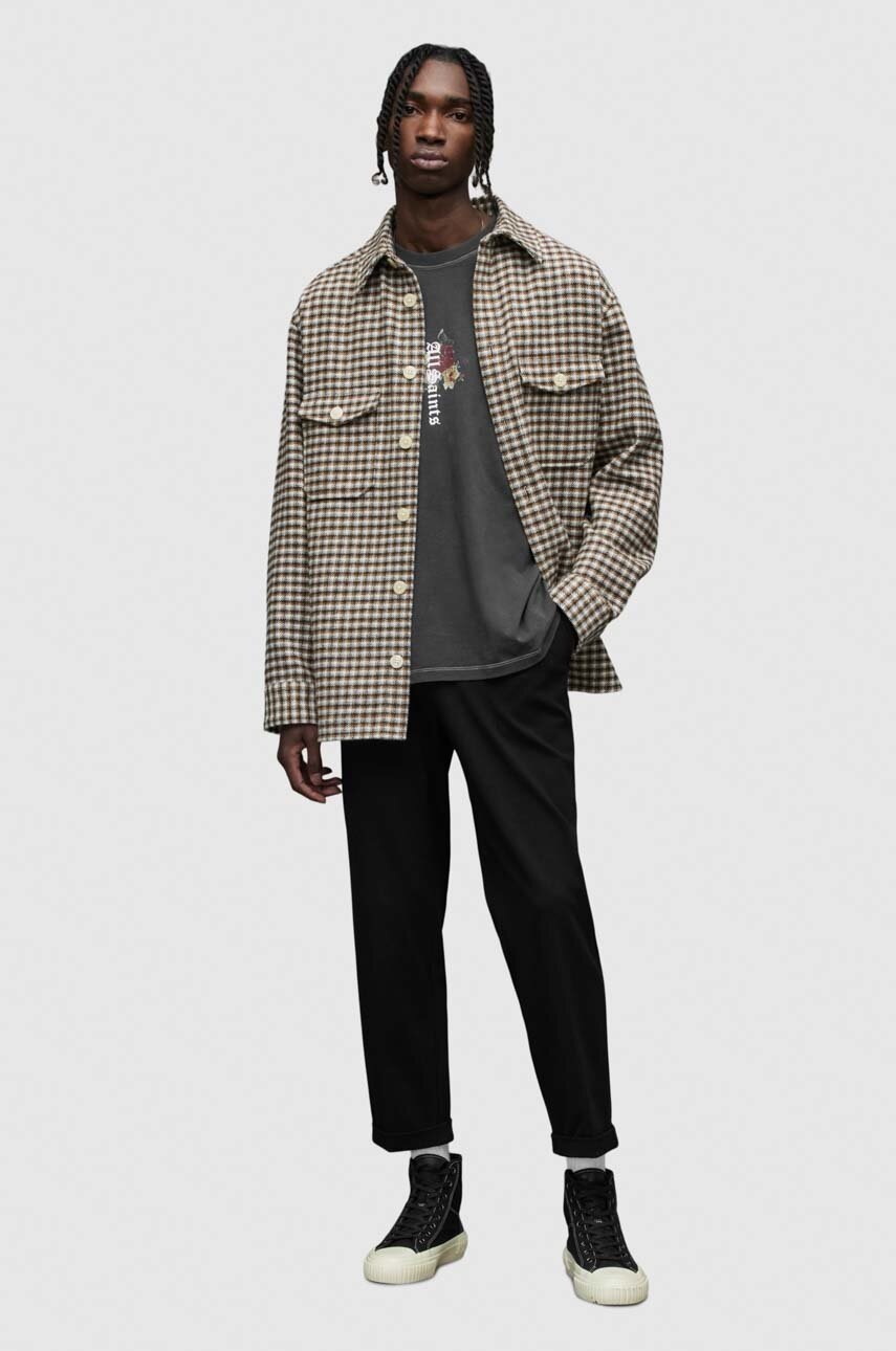 

Хлопковая футболка AllSaints цвет чёрный с принтом