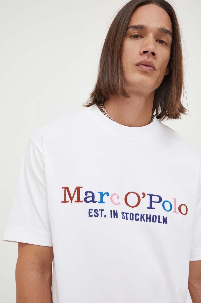 

Памучна тениска Marc O'Polo в бяло с апликация, Бежов
