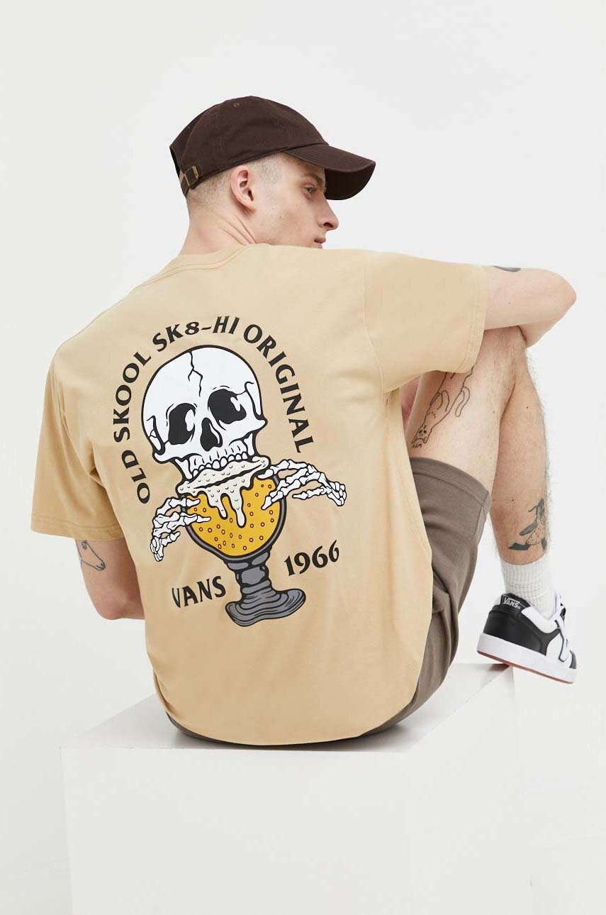 

Бавовняна футболка Vans колір бежевий з принтом