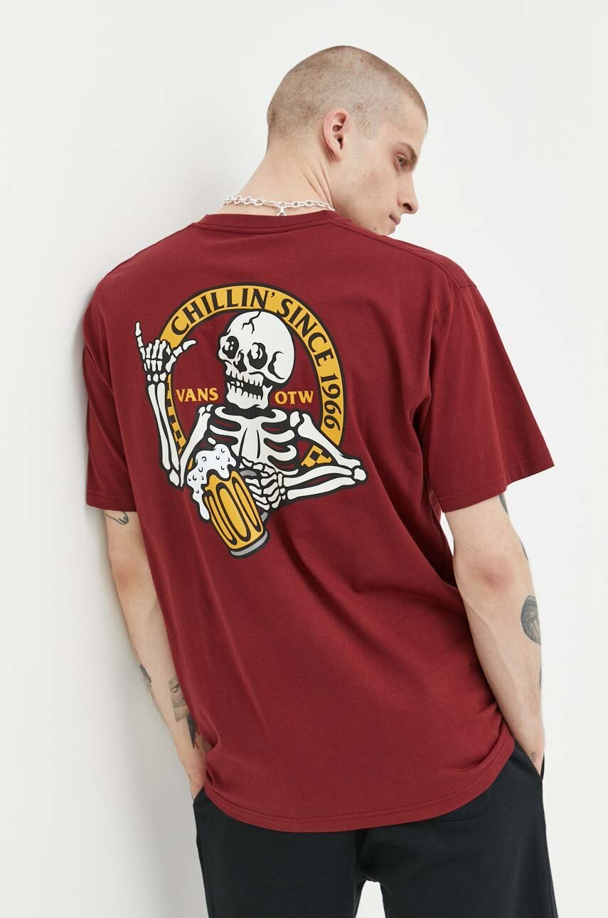

Бавовняна футболка Vans колір бордовий з принтом