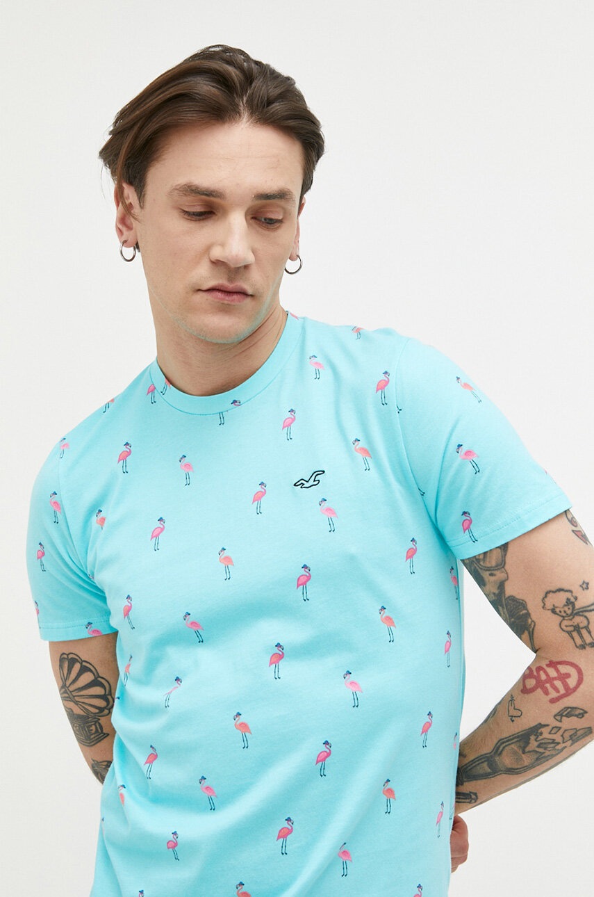 

Памучна тениска Hollister Co. в синьо с десен, Син