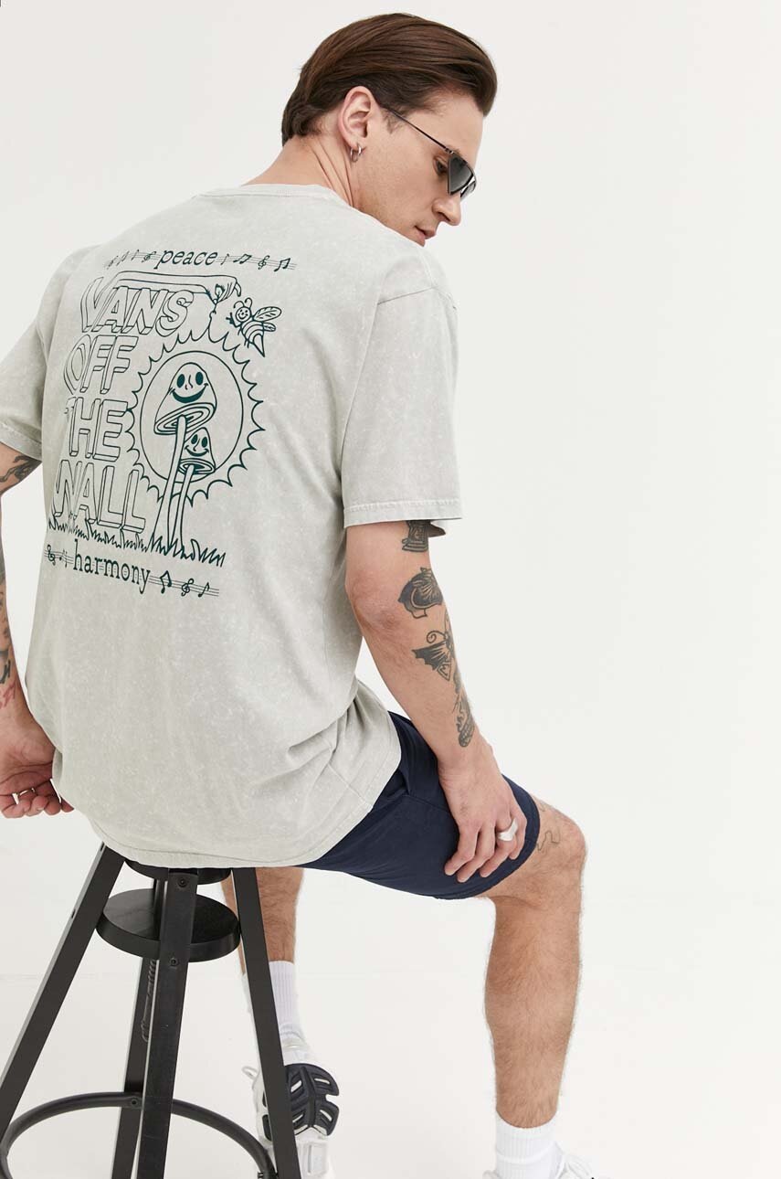 

Бавовняна футболка Vans колір зелений з принтом