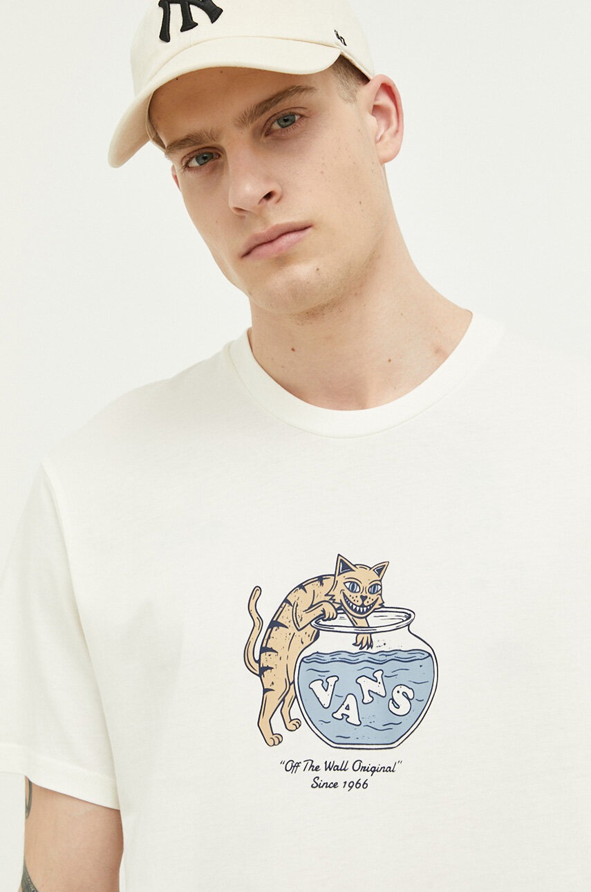 

Хлопковая футболка Vans цвет бежевый с принтом