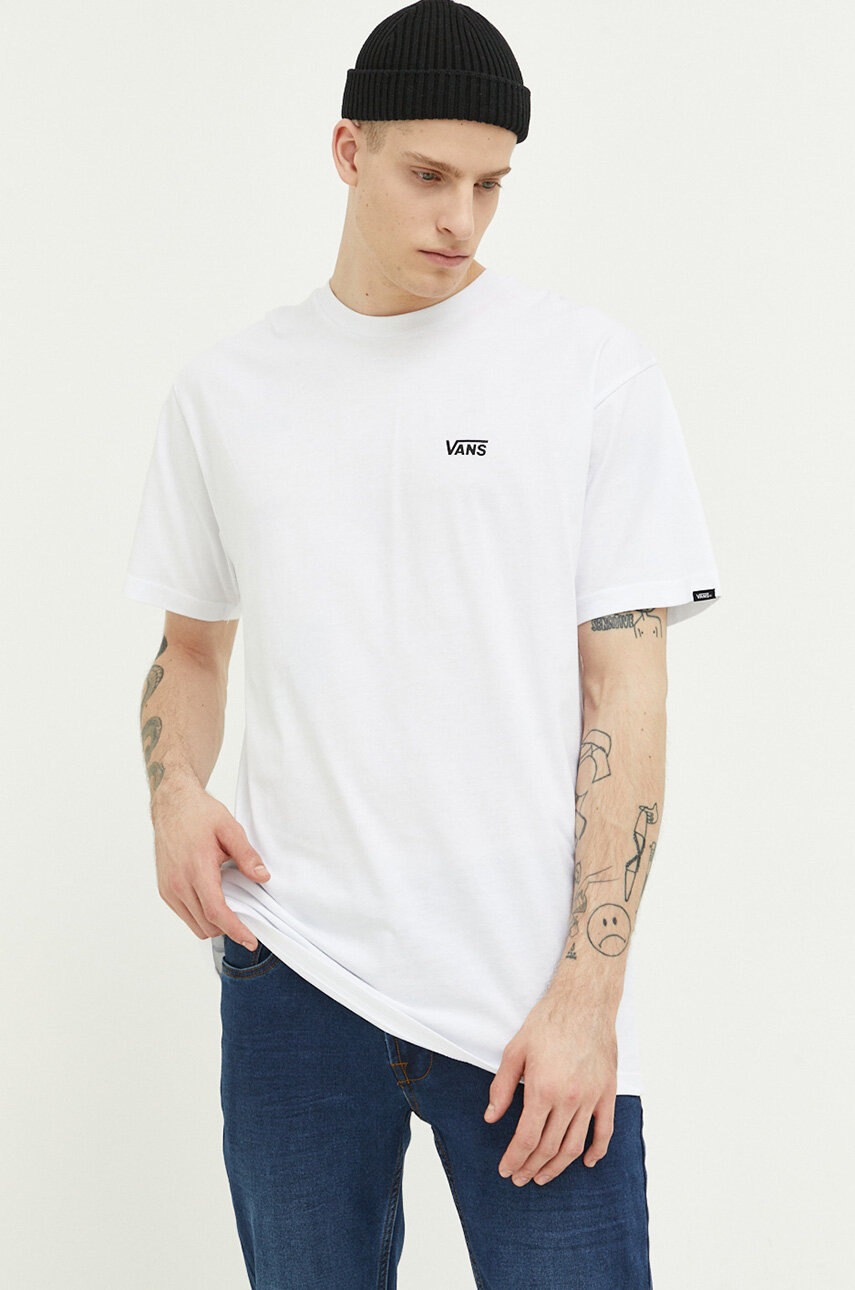 

Памучна тениска Vans в бяло с принт, Бял