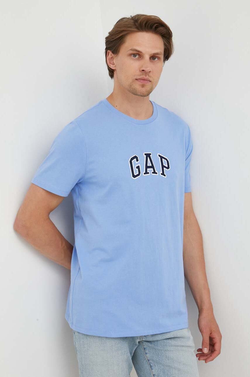 

Памучна тениска GAP в синьо с апликация, Син