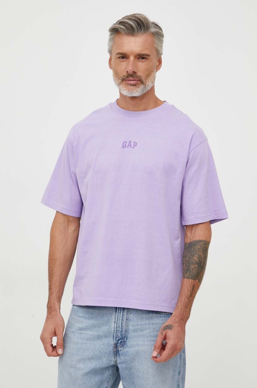 

Памучна тениска GAP в лилаво с изчистен дизайн, Виолетов