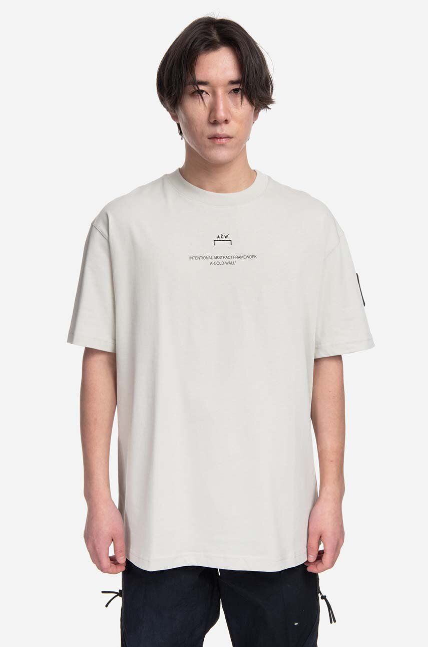 A-COLD-WALL* tricou din bumbac Brutalist SS T-Shirt culoarea gri, cu imprimeu ACWMTS103-BONE