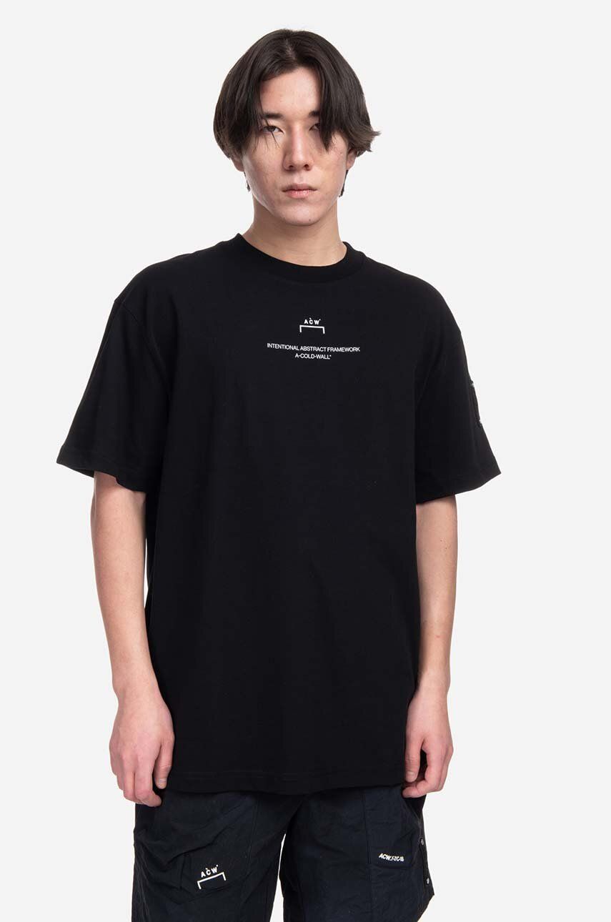A-COLD-WALL* tricou din bumbac Brutalist SS T-Shirt culoarea negru, cu imprimeu ACWMTS103-BONE