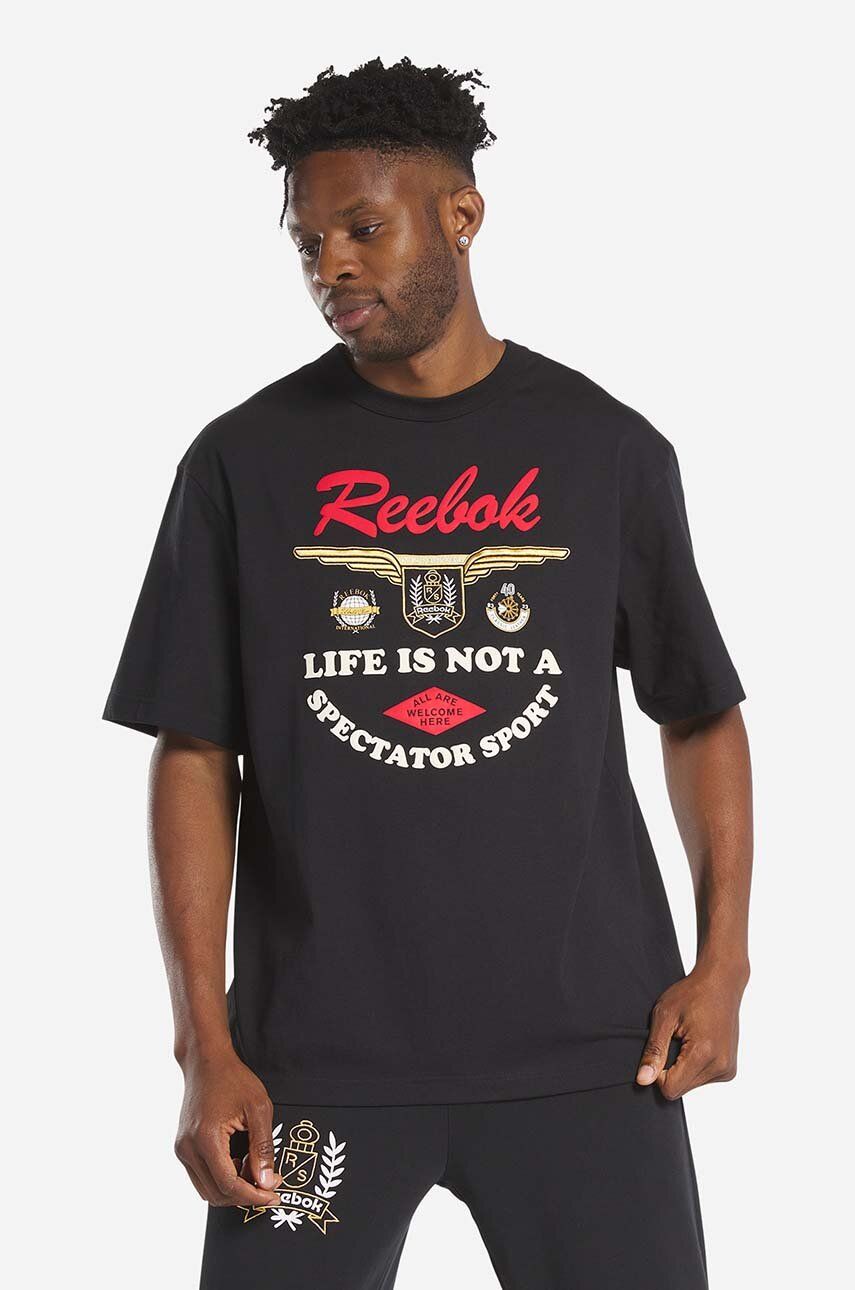 Bavlněné tričko Reebok Classic RES Tee černá barva, s potiskem, HS5796-black - černá -  100 % B