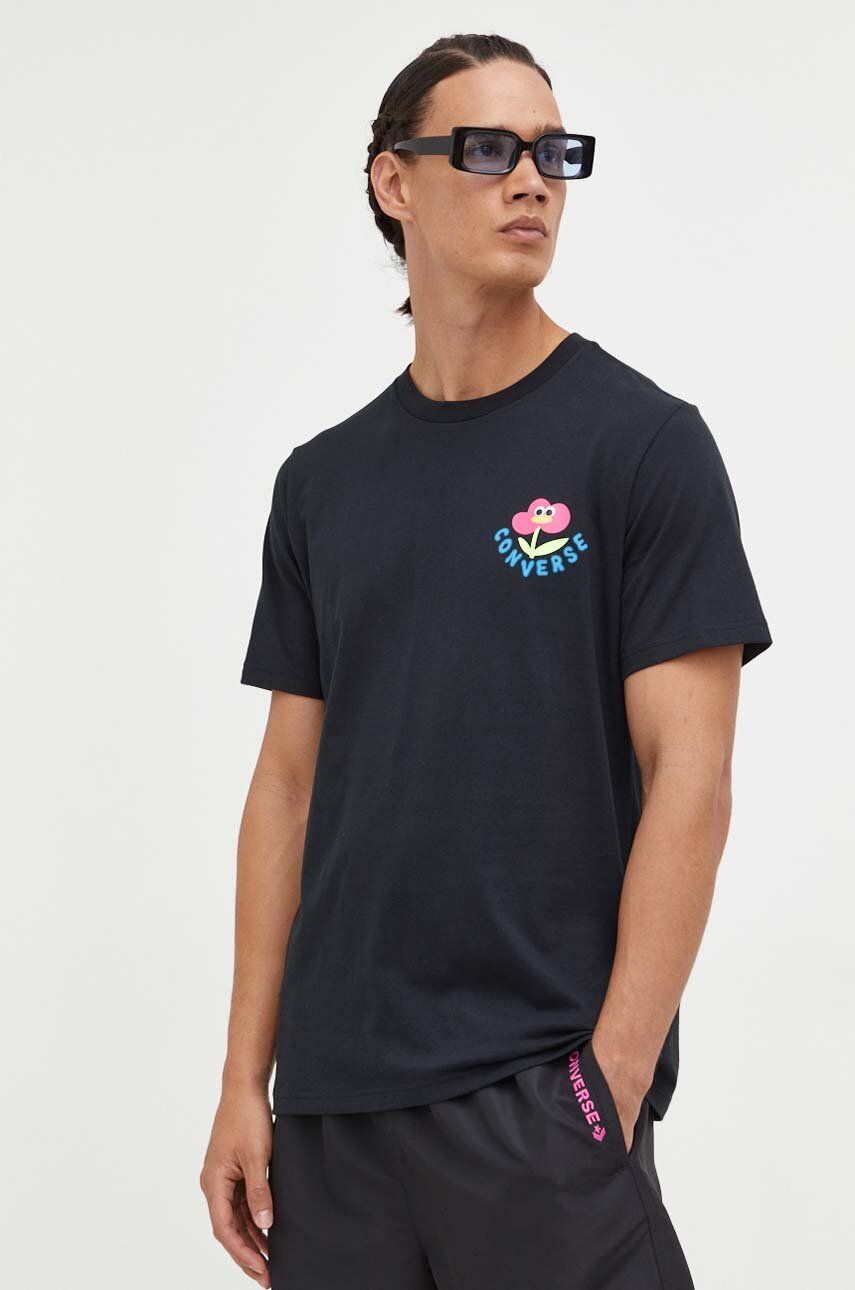 Converse t-shirt bawełniany kolor czarny wzorzysty