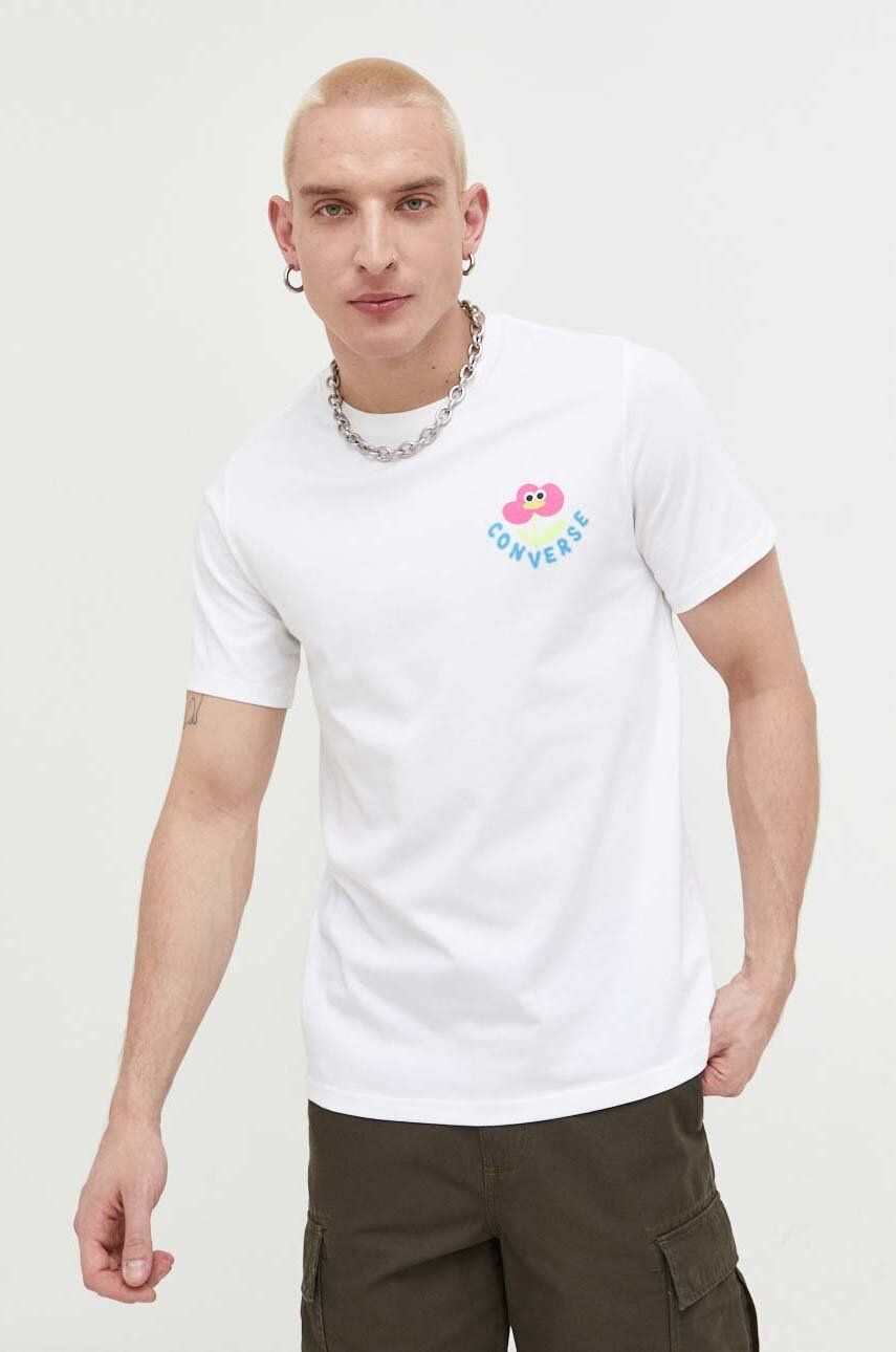 Bavlněné tričko Converse bílá barva, s potiskem - bílá -  100 % Bavlna
