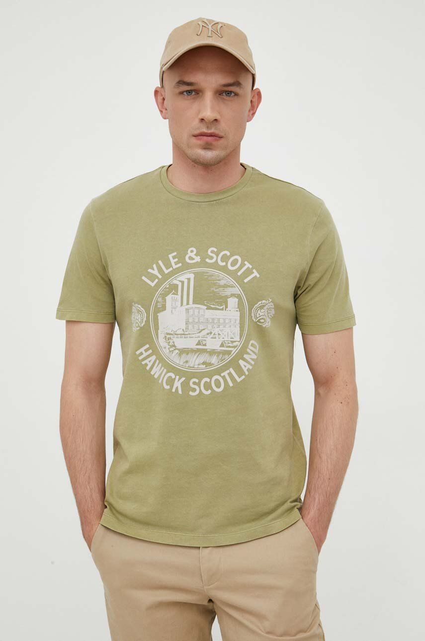 Bavlněné tričko Lyle & Scott zelená barva, s potiskem - zelená -  Hlavní materiál: 100 % Bavlna