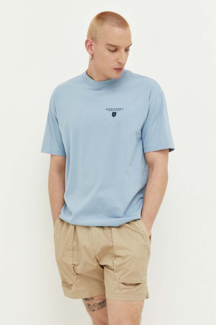 

Памучна тениска Abercrombie & Fitch в синьо с принт, Син