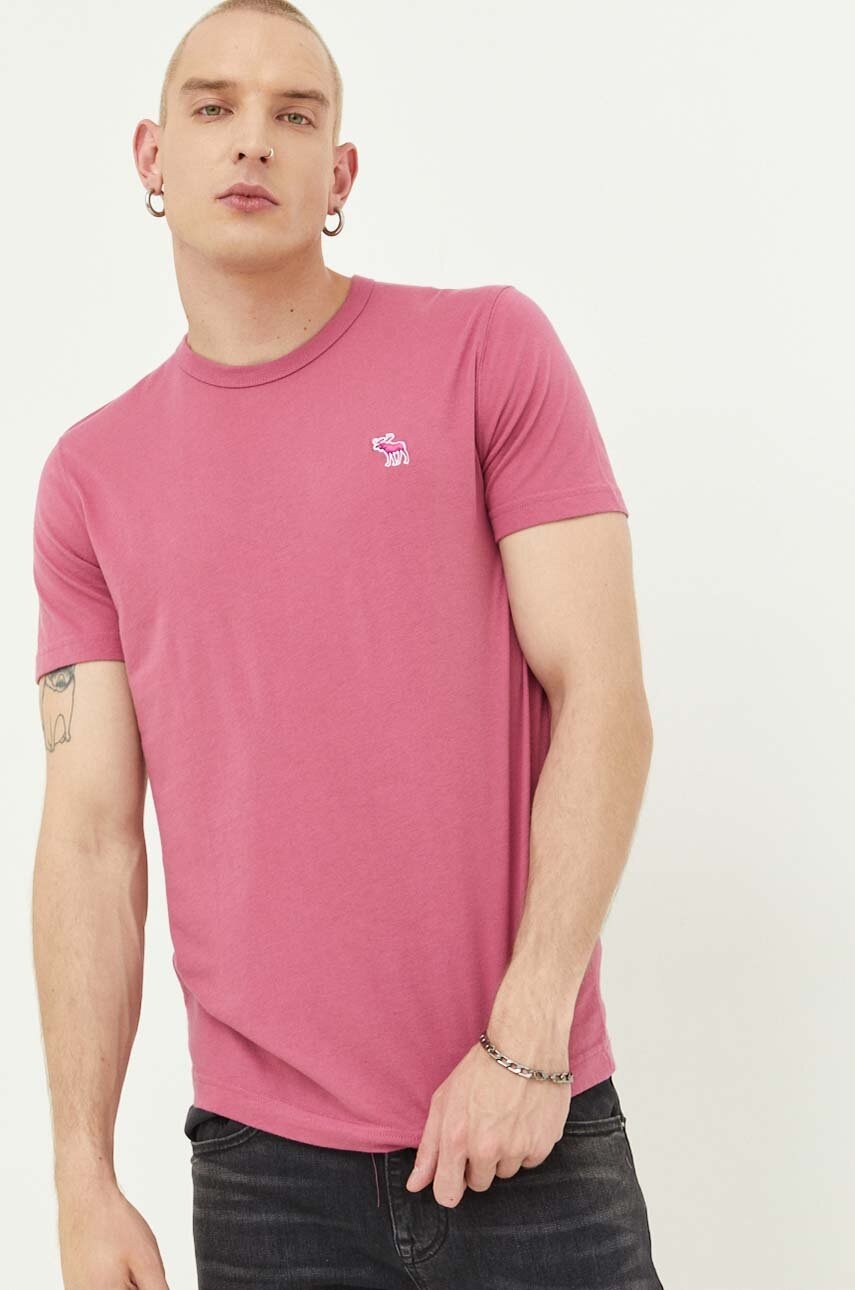 

Памучна тениска Abercrombie & Fitch в розово с изчистен дизайн, Розов