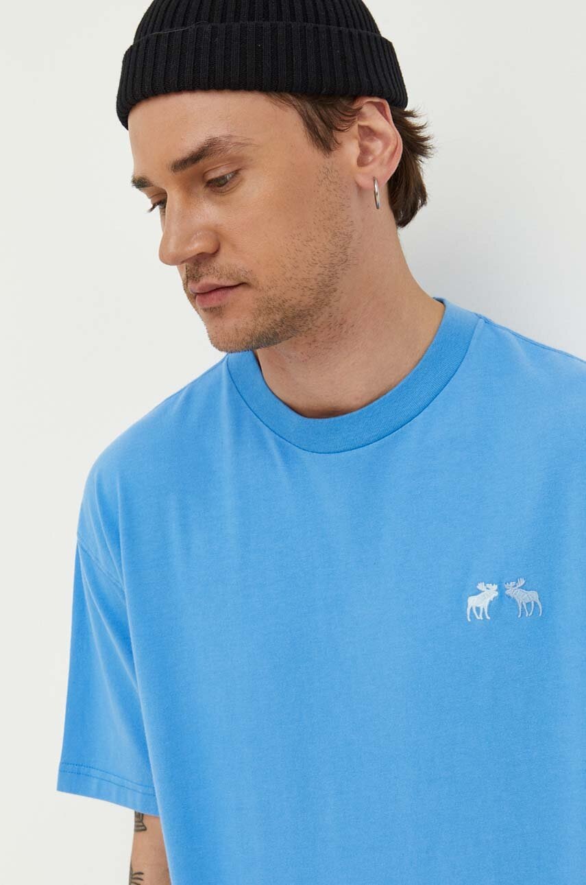 

Памучна тениска Abercrombie & Fitch в синьо с изчистен дизайн, Син
