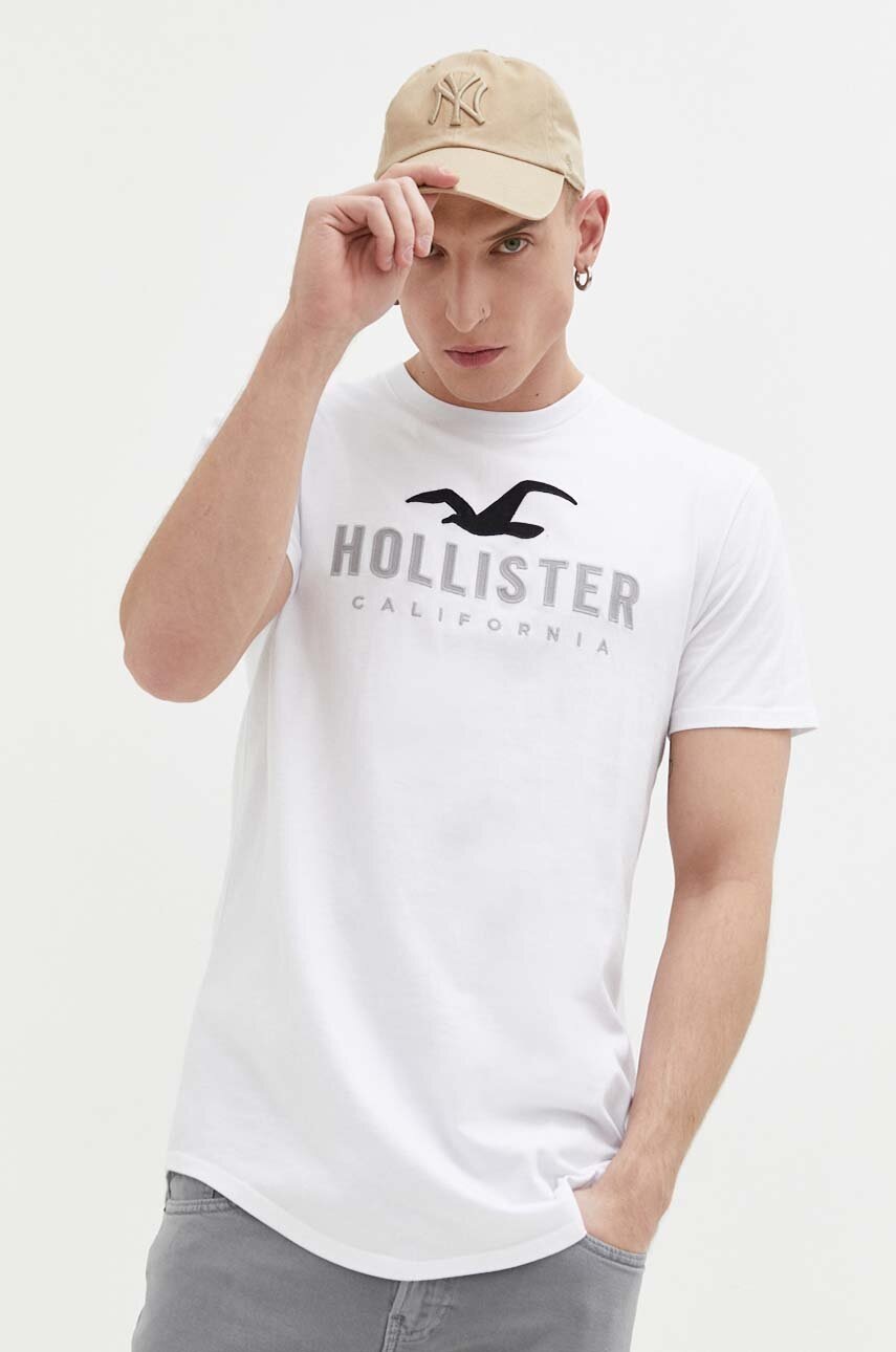 

Памучна тениска Hollister Co. в бяло с апликация, Бял