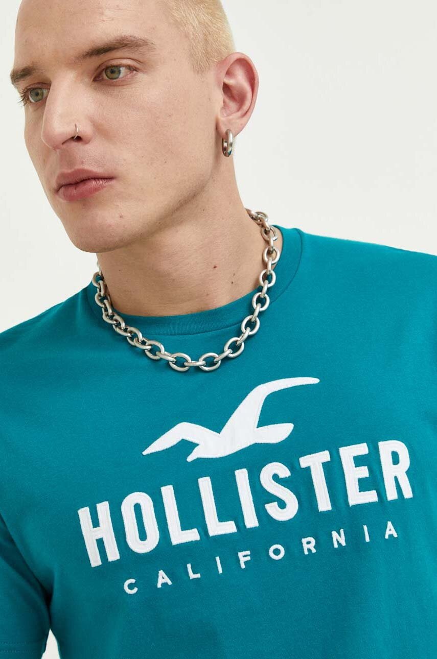 

Памучна тениска Hollister Co. в зелено с апликация, Зелен