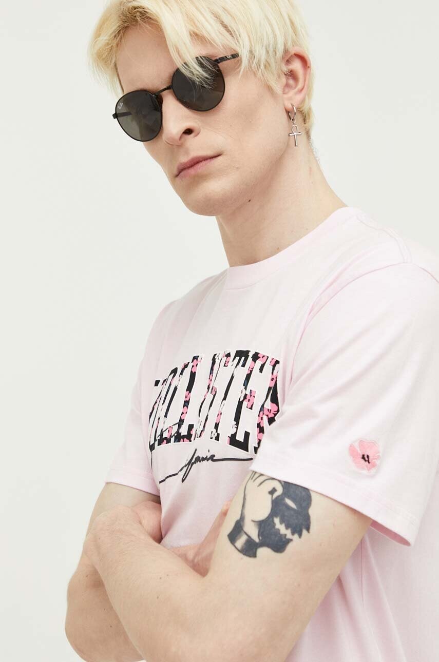 Hollister co. tricou din bumbac culoarea roz, cu imprimeu