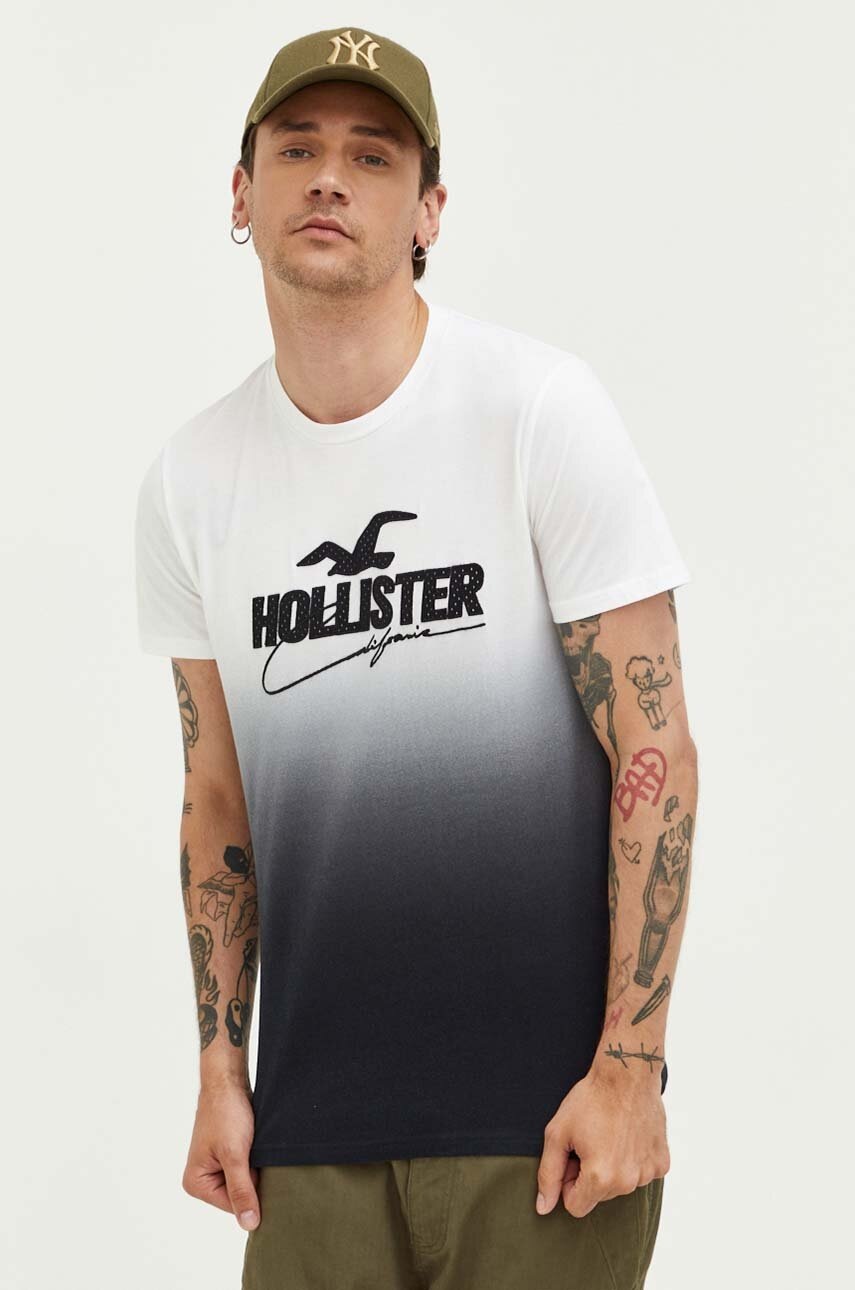 

Памучна тениска Hollister Co. в черно с десен, Черен