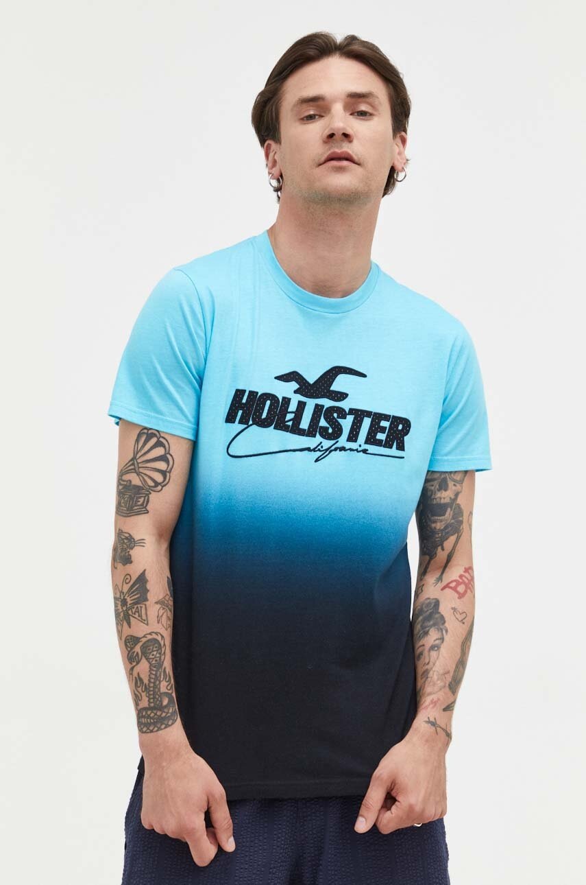 

Памучна тениска Hollister Co. в черно с десен, Черен