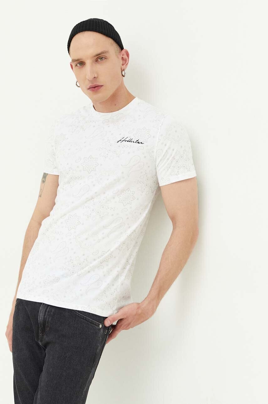 

Памучна тениска Hollister Co. в бяло с десен, Бял