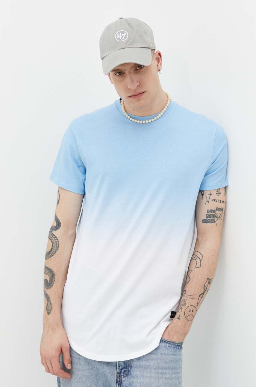 

Памучна тениска Hollister Co. в синьо с десен, Син