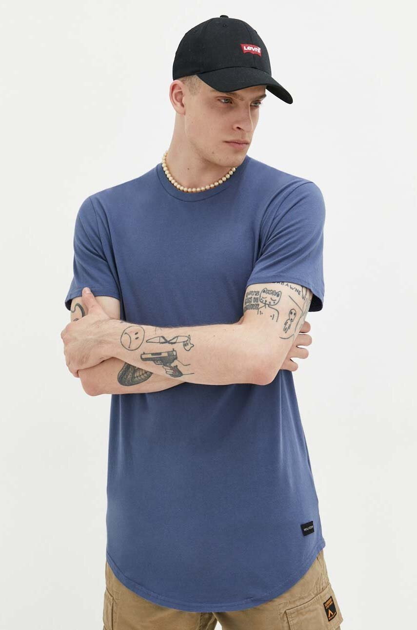 

Памучна тениска Hollister Co. в синьо с изчистен дизайн, Син