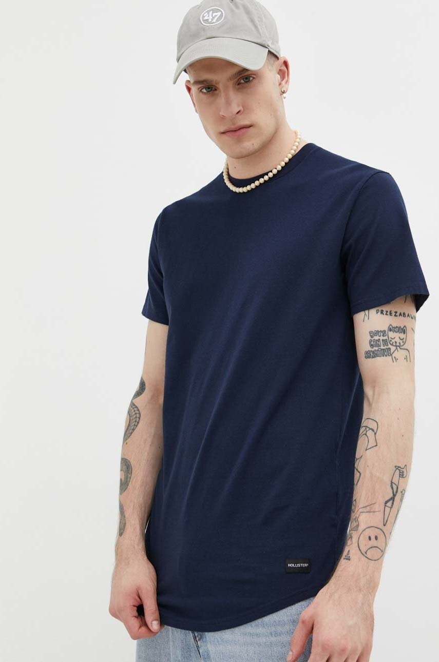 

Памучна тениска Hollister Co. в тъмносиньо с изчистен дизайн, Тъмносин