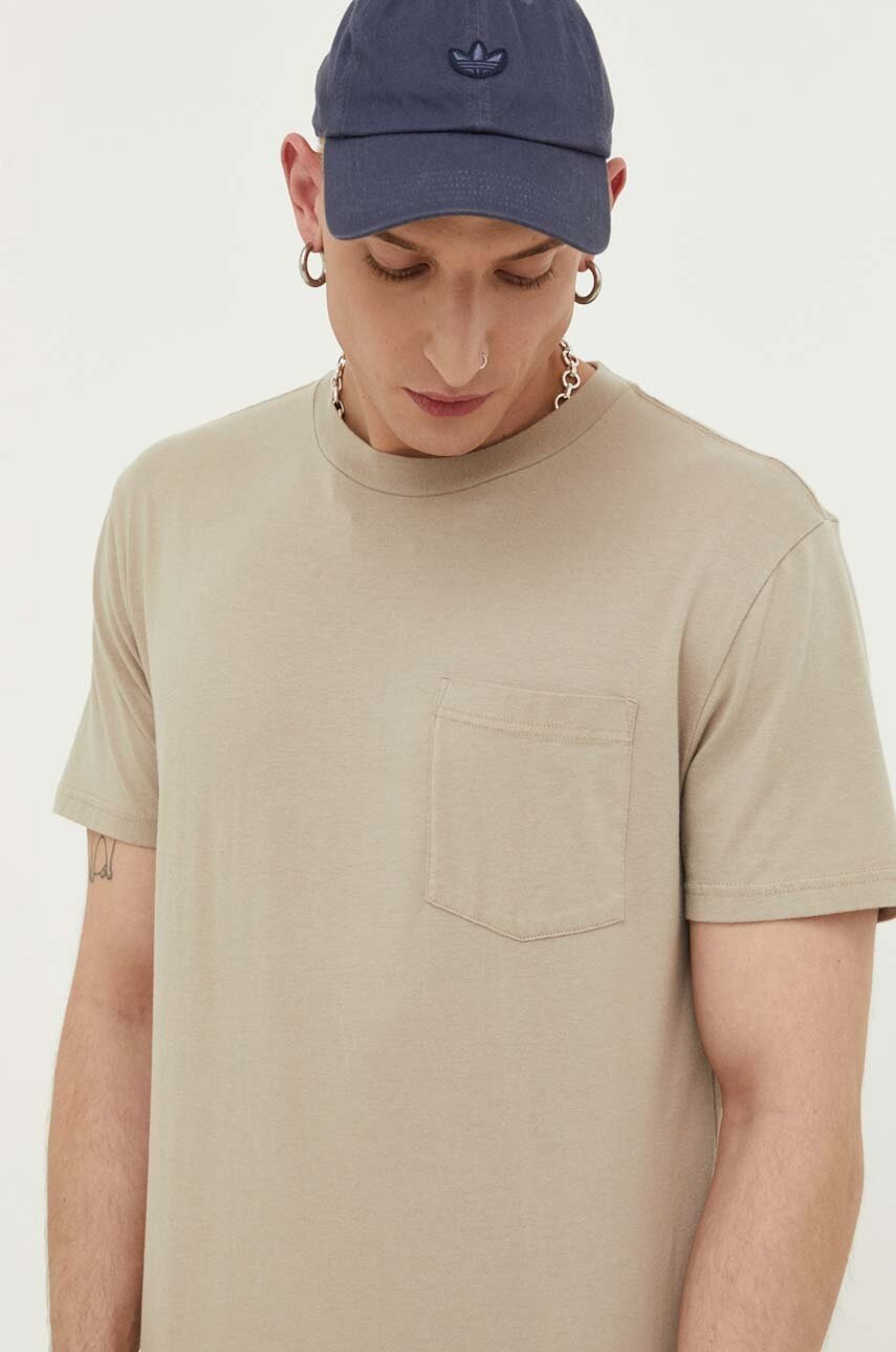 

Памучна тениска Hollister Co. в бежово с изчистен дизайн, Бежов