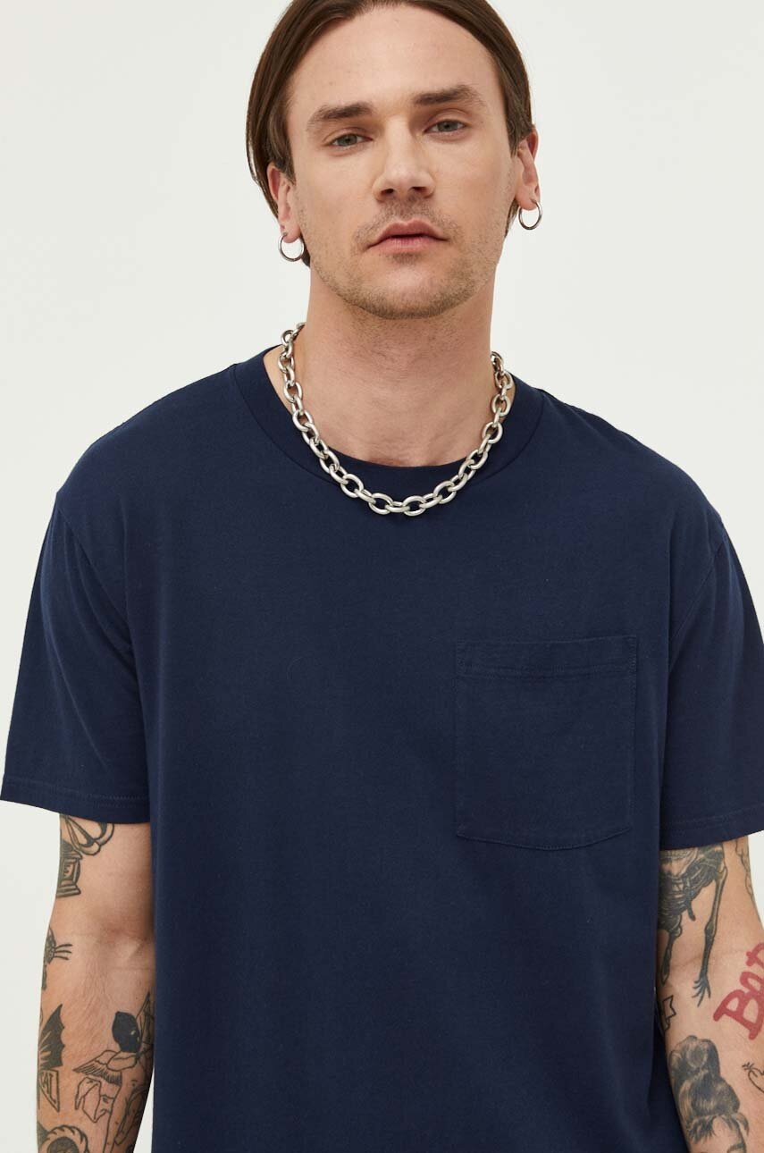 

Памучна тениска Hollister Co. в тъмносиньо с изчистен дизайн, Тъмносин