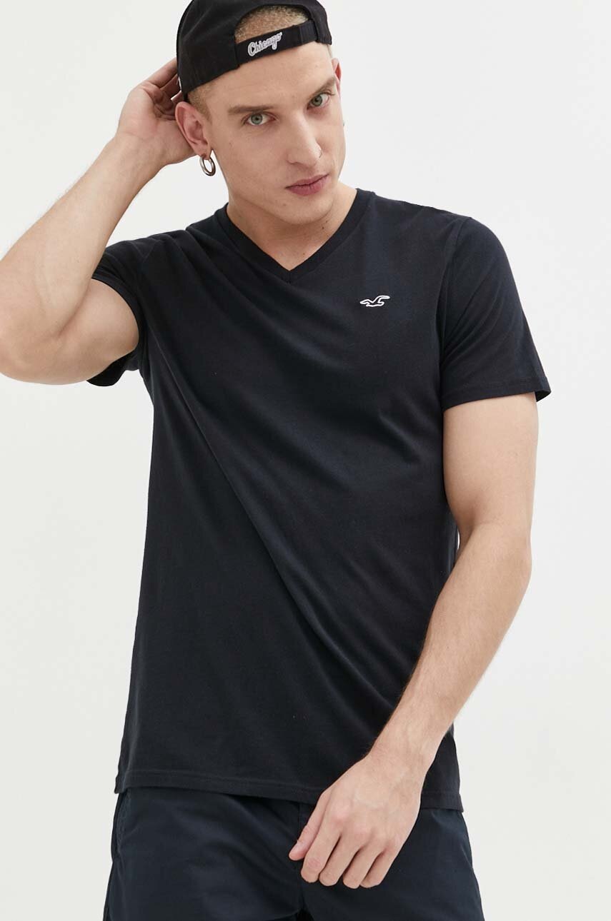 

Памучна тениска Hollister Co. в черно с изчистен дизайн, Черен