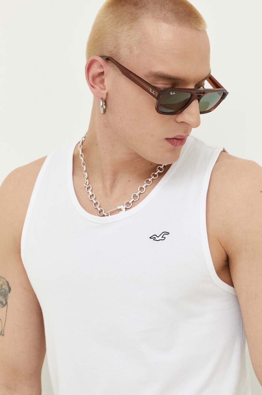 

Памучна тениска Hollister Co. в бяло, Бял