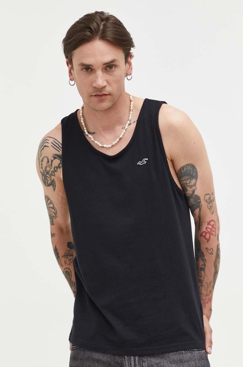 

Памучна тениска Hollister Co. в черно, Черен